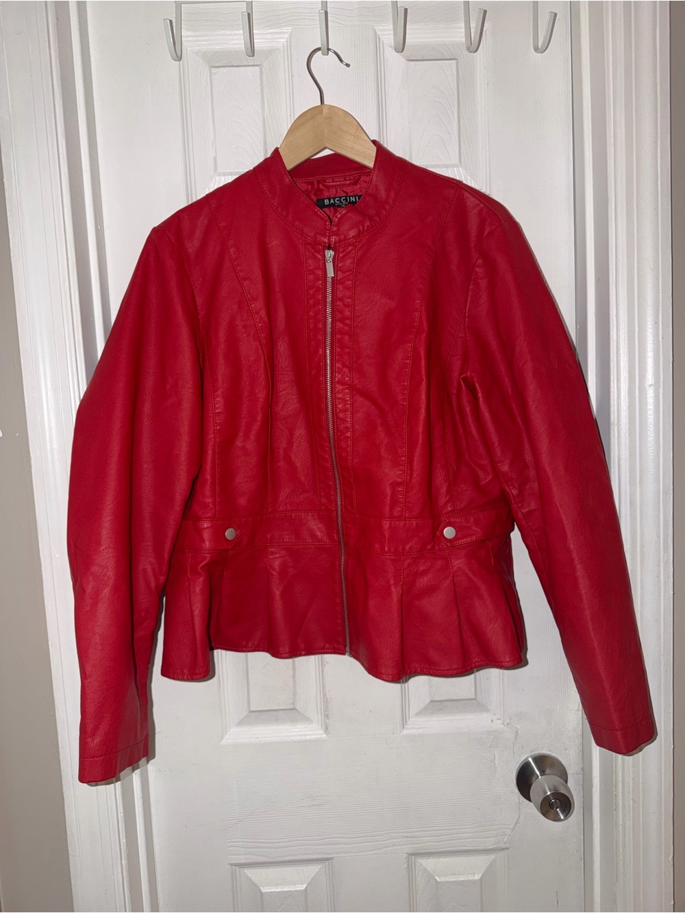 Baccini Red Faux Leather Zip-Front Jacket